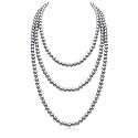 Long Pearl Necklaces for Women Cream White Faux Pearl Strand Layered Necklace Costume Jewelry