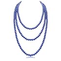 Long Pearl Necklaces for Women Cream White Faux Pearl Strand Layered Necklace Costume Jewelry