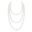 Long Pearl Necklaces for Women Cream White Faux Pearl Strand Layered Necklace Costume Jewelry
