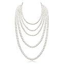 Long Pearl Necklaces for Women Cream White Faux Pearl Strand Layered Necklace Costume Jewelry