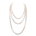 Long Pearl Necklaces for Women Cream White Faux Pearl Strand Layered Necklace Costume Jewelry