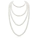 Long Pearl Necklaces for Women Cream White Faux Pearl Strand Layered Necklace Costume Jewelry