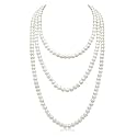 Long Pearl Necklaces for Women Cream White Faux Pearl Strand Layered Necklace Costume Jewelry