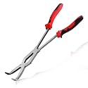 Long Reach 90 Degree Bent Nose Pliers 13-Inch Dual Pivot Double Joint Serrated Jaw Angled Needle Nose Extra Extended for Narrow Spaces and Limited Areas