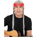 Long Silver Grey Braided Wig with Bandana for Mens 60s Hippie Costume Halloween Party (Silver Grey)