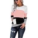 Long Sleeve Shirts for Women Casual Lightweight Sweaters Color Block Striped Tunic Tops