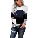 Long Sleeve Shirts for Women Casual Lightweight Sweaters Color Block Striped Tunic Tops