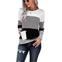 Long Sleeve Shirts for Women Casual Lightweight Sweaters Color Block Striped Tunic Tops