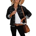 LONGBIDA Women's Jean Jacket Frayed Washed Button Up Cropped Denim Jacket