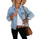 LONGBIDA Women's Jean Jacket Frayed Washed Button Up Cropped Denim Jacket