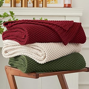 longhui bedding chunky cable knit throw blanket lightweight wine red 100 organic cotton blanket for sofa couch bed baby nursery rustic shabby chic modern farmhouse 60 x 80 give laundering bag