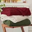 Longhui bedding Chunky Cable Knit Throw Blanket Lightweight Wine red 100% Organic Cotton Blanket for Sofa Couch Bed Baby Nursery, Rustic Shabby Chic Modern Farmhouse, 60” x 80” Give Laundering Bag