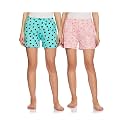 Longies Women's Shorts (Pack of 2) (LGWSPO2012_Pink &amp; Blueheart_Large)