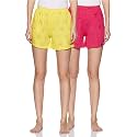 Longies Women's Shorts (Pack of 2) (LGWSPO2008_Rani Pink/Yellow_Small)
