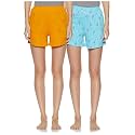 Longies Women's Shorts (Pack of 2) (LGWSPO2005_Mustard/ Aqua Blue_Large)