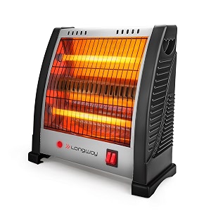 longway blaze 800w halogen room heater  2 heating rods  isi approved  dual heat settings 400w800w  compact amp portable  shockproof abs body  grey