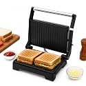 Longway Crisp Master 1000 W Electric Panini Sandwich Maker, Grill & Toaster | Non-stick Coating Cast Aluminum Plates | Adjustable Height Control & Floating Hinges (Metallic Silver)