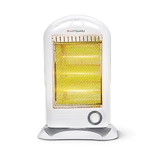 longway flare 1200w halogen room heater  3 heat settings 400w800w1200w  isi approved  shockproof abs body  stainless steel reflector  portable amp safe  grey