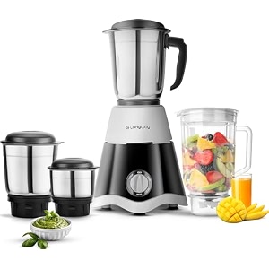longway super dlx juicer mixer grinder  up to 750w max output powerful motor  4 jars for grinding mixing juicing  2 year warranty  black amp gray