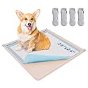 LOOBANI Dog Pee Pad Holder - Silicone Puppy Pad Holder - High Edge Dog Potty Tray with 4 Holder Clamps for Puppy Potty Training, Fits Up to 24" x 24" Training Pads, Beige