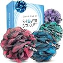 Loofah-Charcoal Bath-Sponge-Color-Set XL-75g by Shower Bouquet - Extra Large 4 Pack, Soft Mesh Black Bamboo Loufa Puff - Exfoliating Body Scrubber for Women and Men: Soothing Face & Body Exfoliator