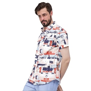 LookMark Mens Cotton Blend Stitched Printed Half