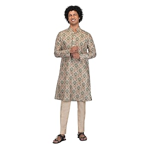 LookMark Mens Cotton Blend Printed Long Kurta