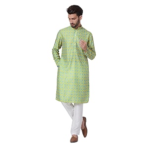 LookMark Mens Cotton Blend Printed Long Kurta