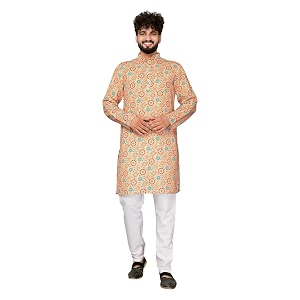 LookMark Mens Cotton Blend Printed Long Kurta