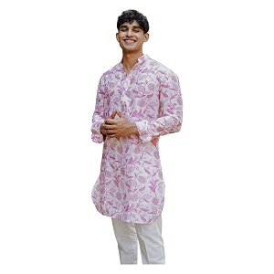 LookMark Mens Cotton Blend Printed Long Kurta