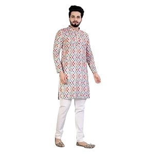 LookMark Mens Cotton Blend Printed Long Kurta