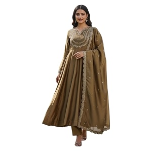 LookMark Womens Silk Blend Embroidered Anarkali Kurta