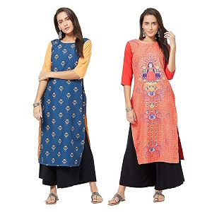 LookMark Womens Printed Crepe A-Line Kurti Pack