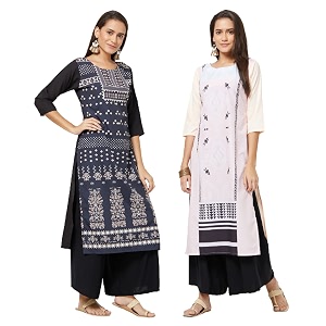 LookMark Womens Printed Crepe A-Line Kurti Pack