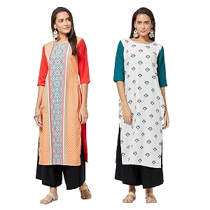 LookMark Womens Printed Crepe A-Line Kurti Pack