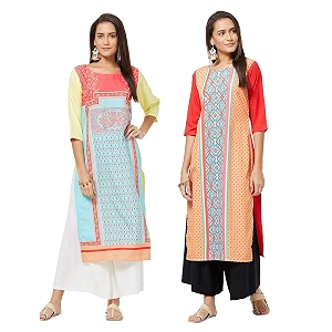 LookMark Womens Printed Crepe A-Line Kurti Pack