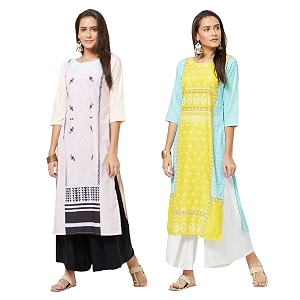 LookMark Womens Printed Crepe A-Line Kurti Pack