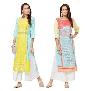 LookMark Womens Printed Crepe A-Line Kurti Pack