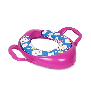 cushioned potty seat with easy grip handles and comfortable seat lavender pink