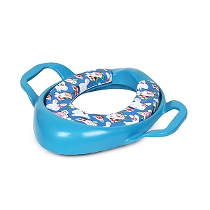 cushioned potty seat with easy grip handles and comfortable seat cyan blue