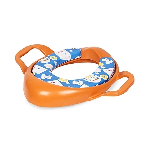 cushioned potty seat with easy grip handles and comfortable seat carrot orange