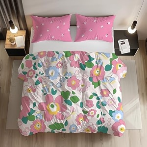 loomlyfe 300 tc all season king size ac comforter  blanket  duvet for double bed with 1 flat bedsheet and 2 large pillow covers - 4 piece comforter set - pinkflower