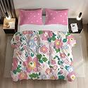 LOOMLYFE 300 TC All Season King Size AC Comforter || Blanket || Duvet for Double Bed with 1 Flat Bedsheet and 2 Large Pillow Covers - 4 Piece Comforter Set - PinkFlower