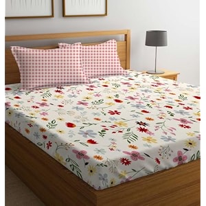 loomlyfe 300 tc microfiber xxl soft cotton super king size bedsheet for double bed king size 108 inches x 108 inches 9 feet 275 x 275 cm with 2 large size pillow covers - redpinkflowers
