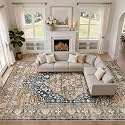 LOONGRUG 10x12 Area Rug Washable Vintage Boho Living Room Rug Yellow Blue