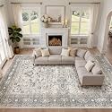 LOONGRUG 10x13 Area Rug Washable Vintage Large Living Room Rug Taupe
