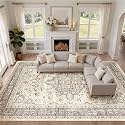 LOONGRUG 10x13 Area Rug Washable Vintage Boho Living Room Rug Beige Brown