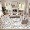 LOONGRUG 10x13 Area Rug Washable Vintage Boho Living Room Rug Ivory Gray