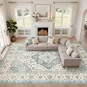 LOONGRUG 10x14 Area Rugs Washable Vintage Boho Living Room Rug Teal Brown