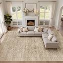 LOONGRUG 10x14 Area Rugs Washable Vintage Floral Living Room Rug Brown